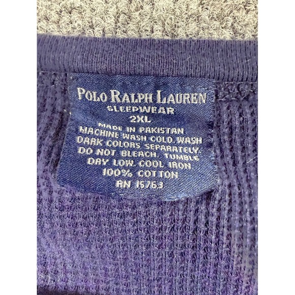 Polo Ralph Lauren Sleepwear 2XL Navy Blue Waffle Knit Thermal Shirt Red Pony - Picture 2 of 7